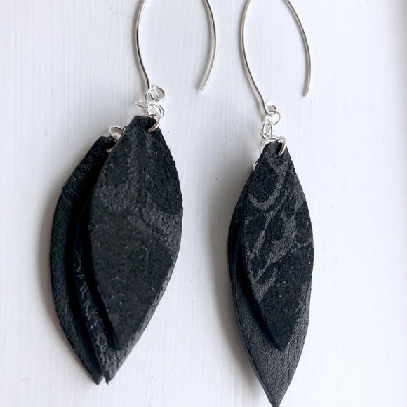 black Leather Earrings - Picture 5 of 7